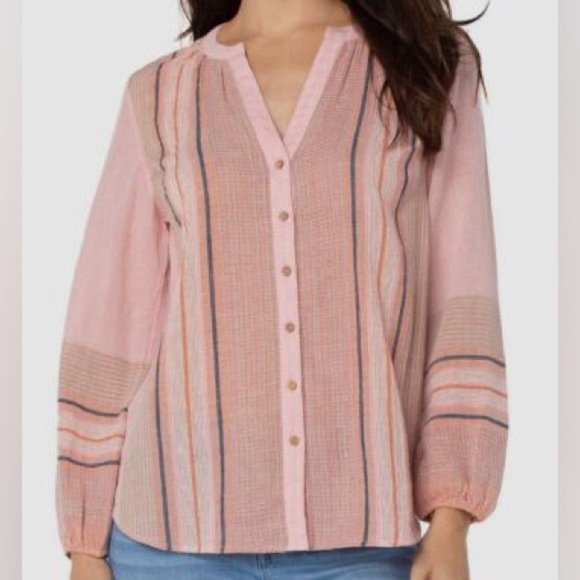 liverpool los angeles Top XS Pink Stripes Boho Multicolor Casual - Picture 1 of 6